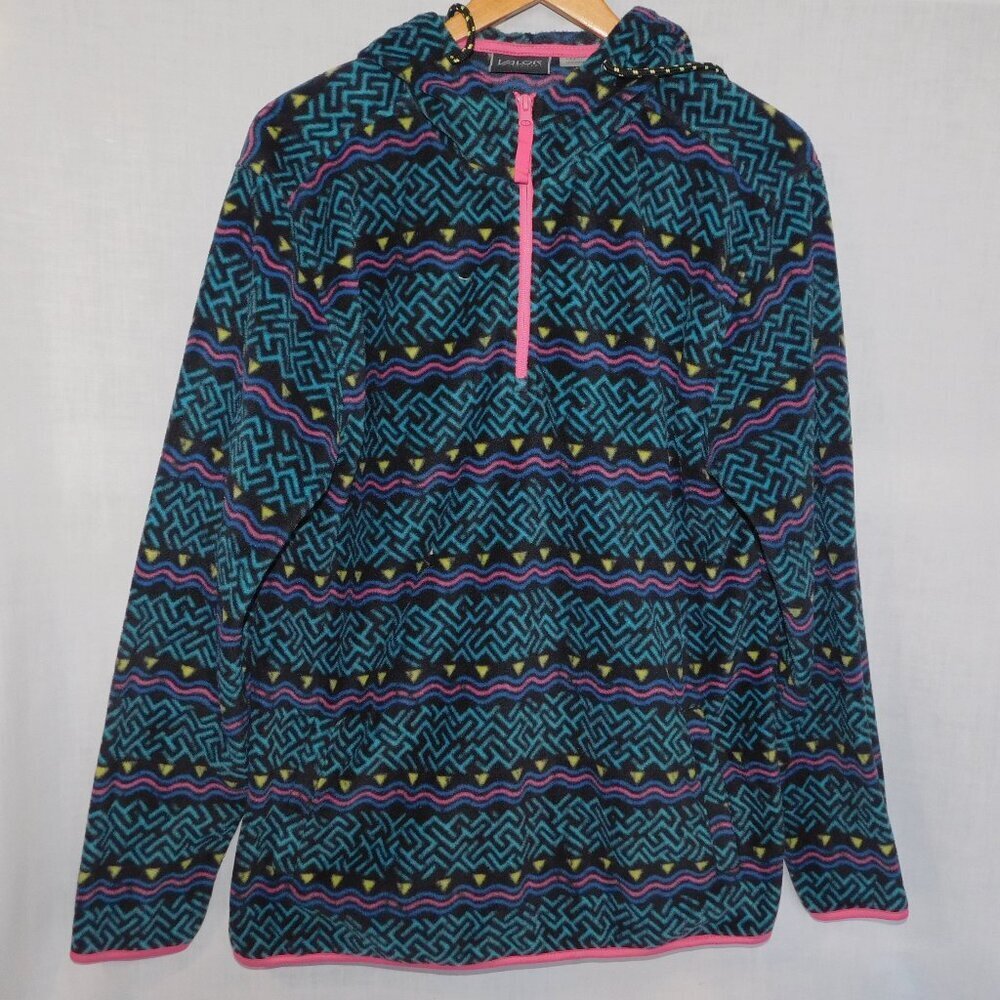 Valor Collective 1/4 Zip Hooded Fleece Black Pink Blue Geometric Hoodie Mens L